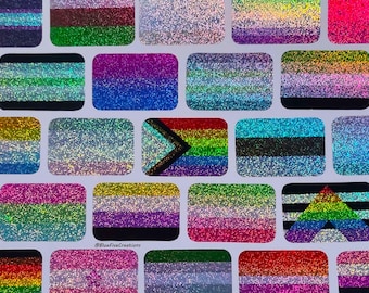 1x1.5in Glitter Sticker - LGBTQ+ Holographic Handmade Pride Flag Vinyl Stickers