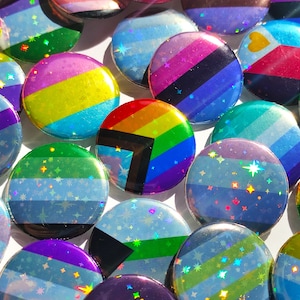 1.25in Stars Button Badge - Handmade Holographic LGBTQ+ Pride Flag Pin