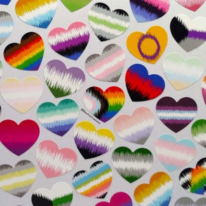 25mm/1in Heart Stickers - LGBTQ+ Handmade Soundwave Subtle  Pride Flag Vinyl Stickers