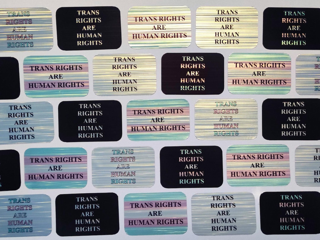 Trans Rights Sticker 1x1.5in Brushed Metal Sticker - LGBTQ+ Holographic Handmade Trans ...