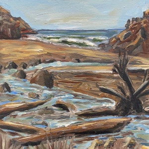 8&quot;x10&quot; Original Pleinair Oil Painting Fogarty Beach Oregon Coast at Sunrise