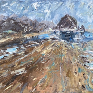 16&quot;x20&quot; Original Oil Painting Haystack Rock and Cannon Beach on Sunny Day - Abstract
