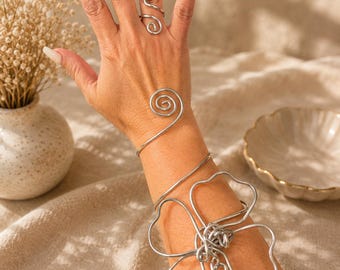Silver Bloom Statement Cuff & Ring Set
