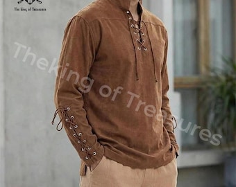 Herren Piraten Poloshirt, Renaissance Gothic Viktorianisches Hemd, Mittelalterliches Kostüm Top, LARP Ren Faire Outfit, Halloween Cosplay Hemd