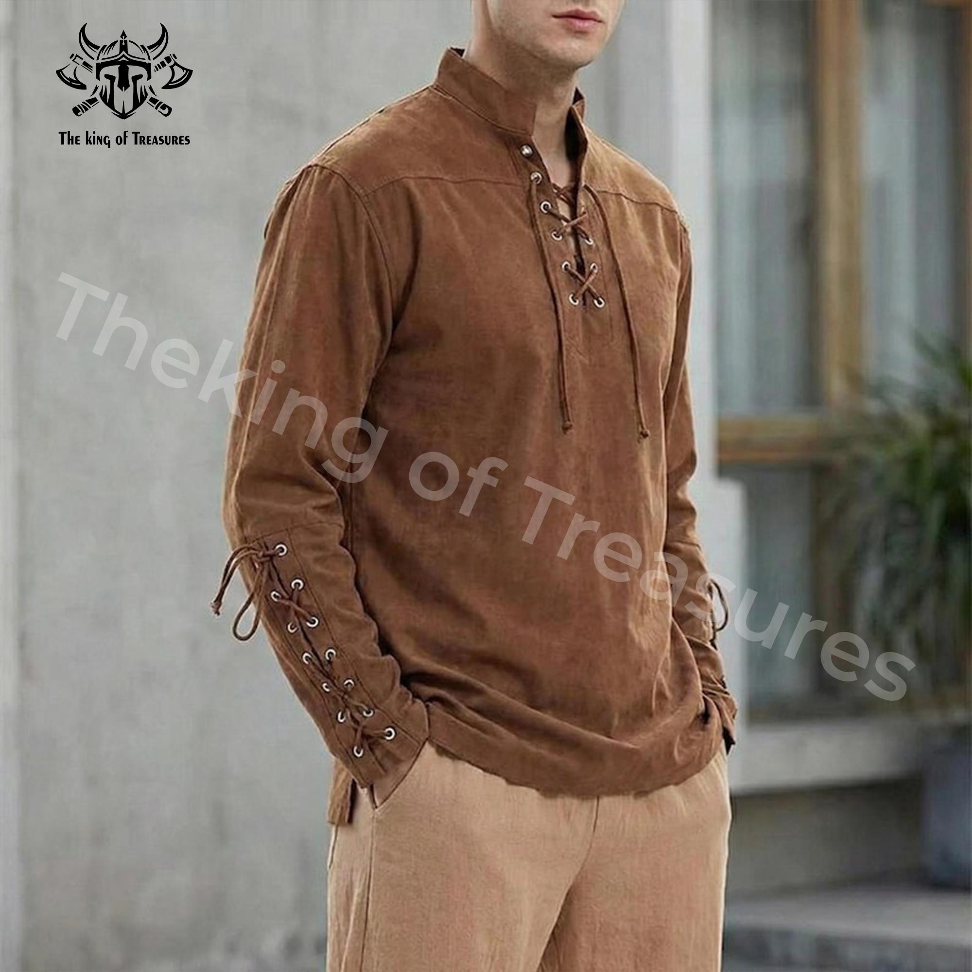 Men Tops Fashion Color Shirt Men Bandage Long Sleeve Medie Shirt Gothic Man Casual Blouse Design Hoodies Men
