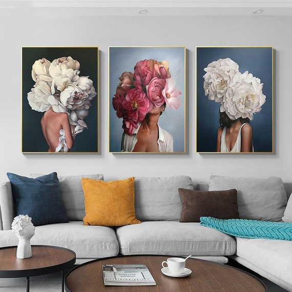Flower Head Woman Canvas Wall Art Flower Woman Print Head of Etsy