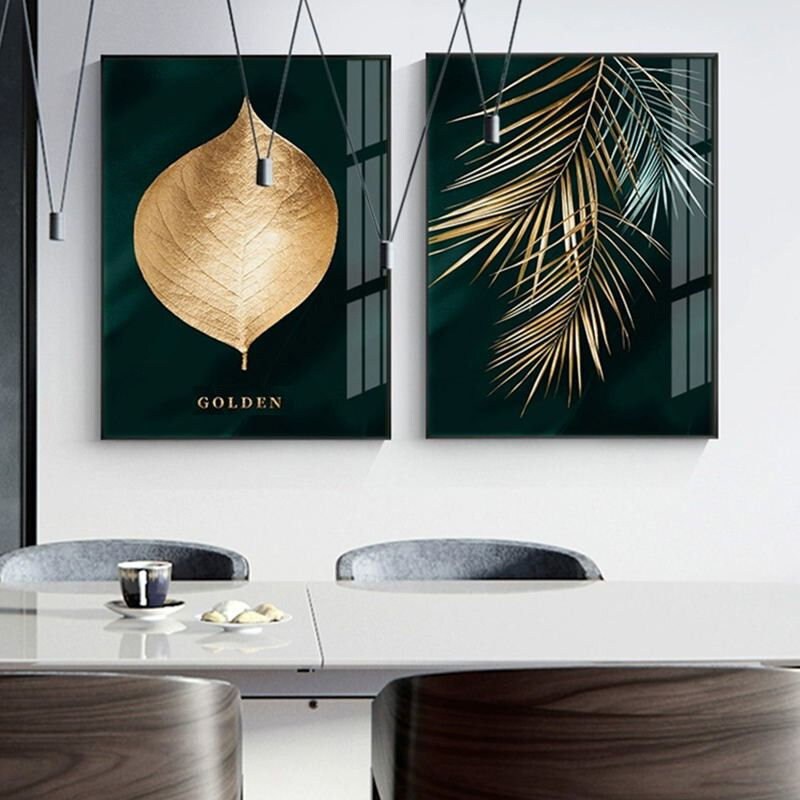 Gold Leaf Canvas Wall Art Golden Leaves Large Wall Art Etsy