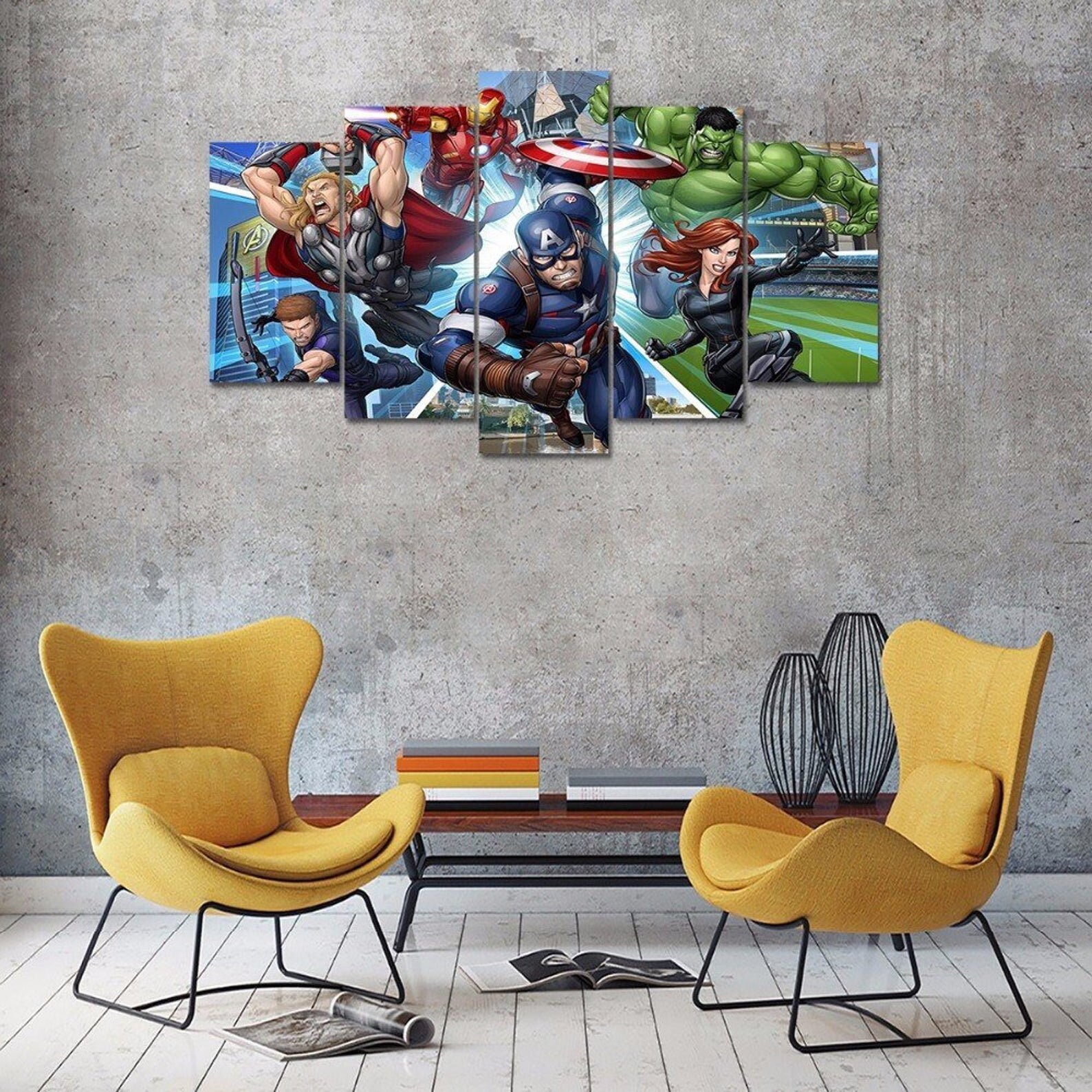 5 Panels Marvel Avengers Wall Art Avengers Poster Avengers Etsy