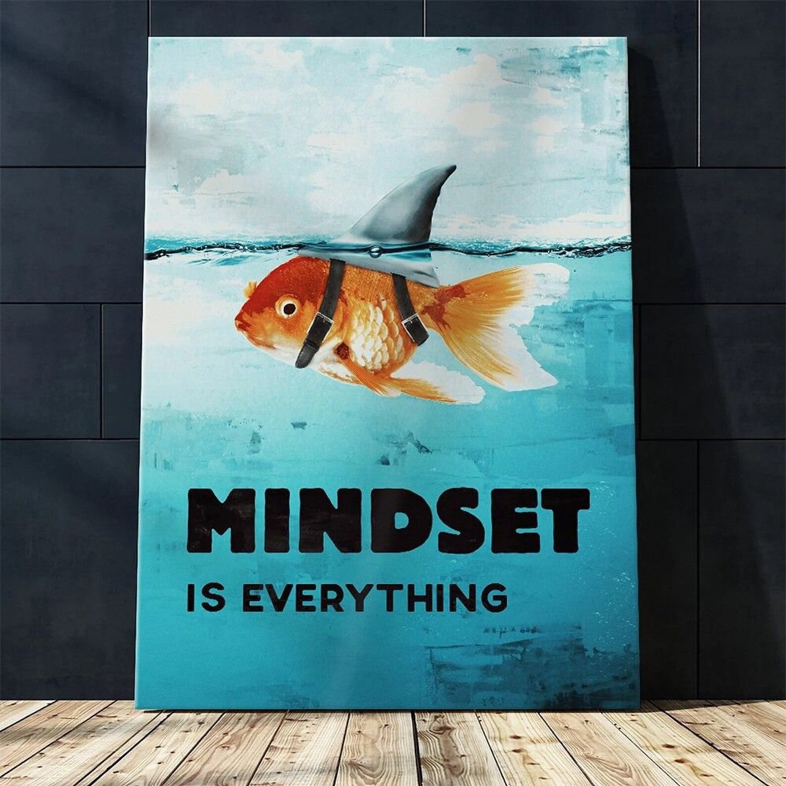 Mindset is Everything Poster Goldfish with Shark Fin Wall Art Etsy