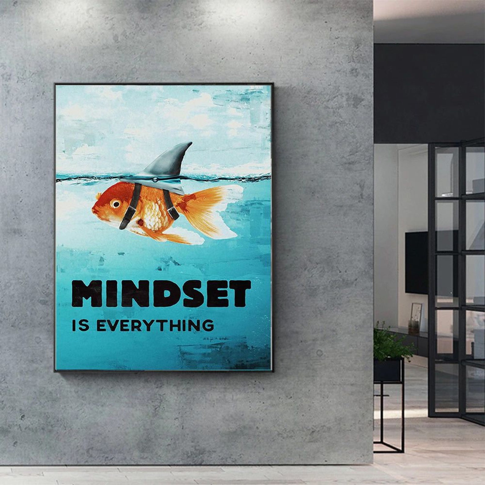 Mindset is Everything Poster Goldfish with Shark Fin Wall Art Etsy