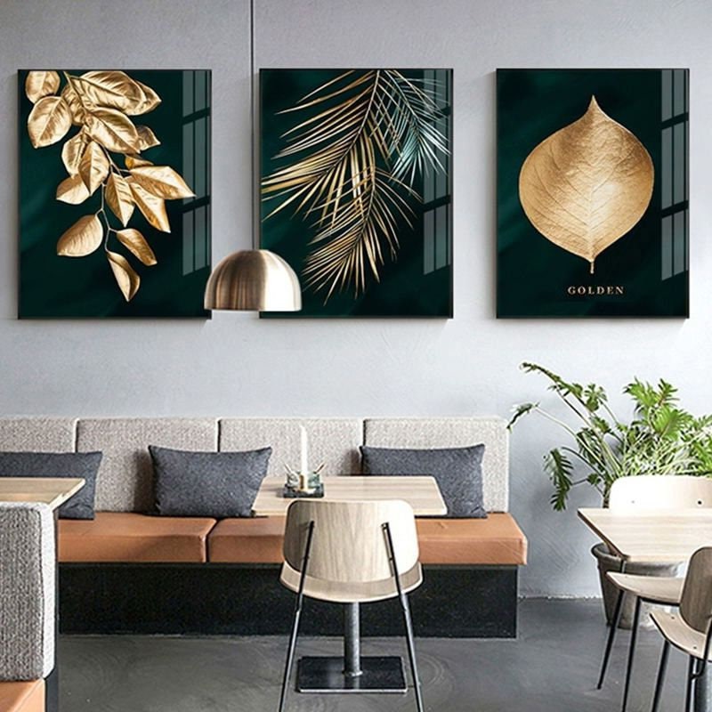 Gold Leaf Canvas Wall Art Golden Leaves Large Wall Art Etsy