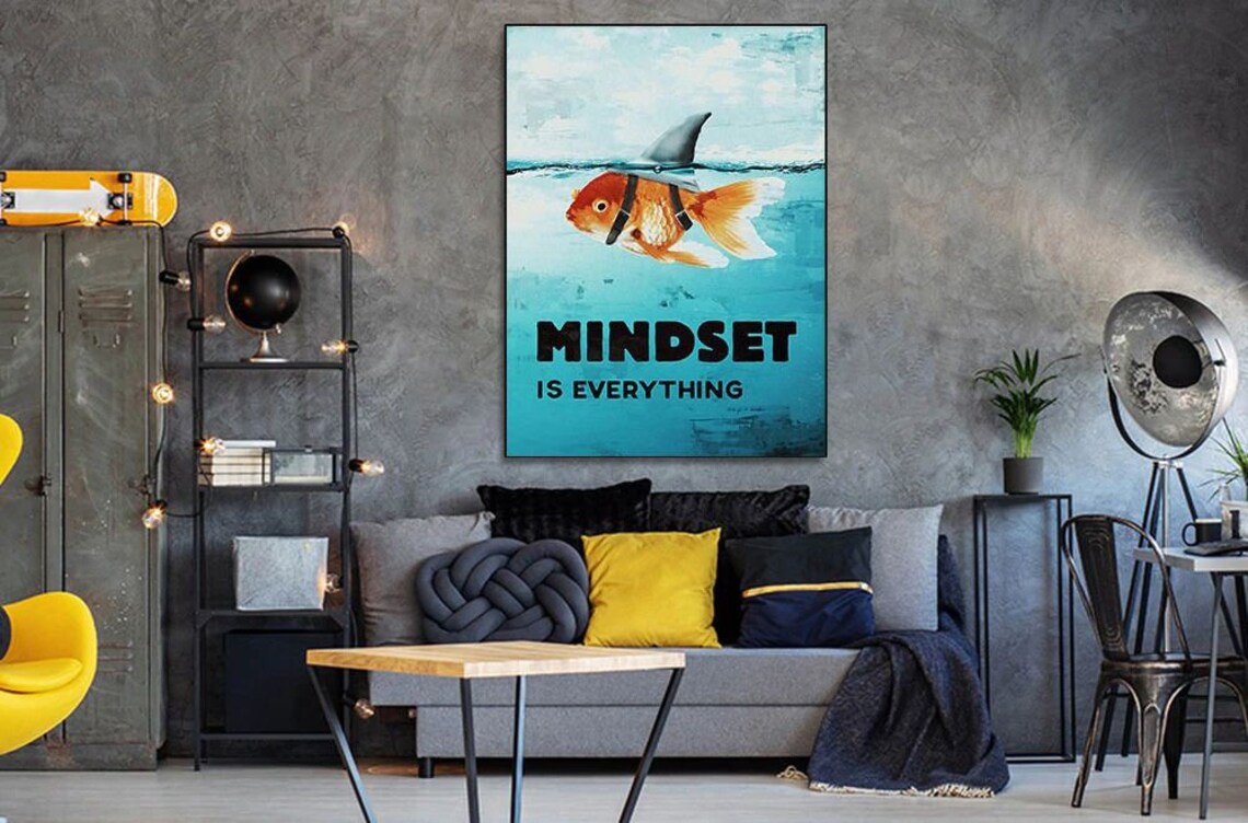 Mindset is Everything Poster Goldfish with Shark Fin Wall Art Etsy