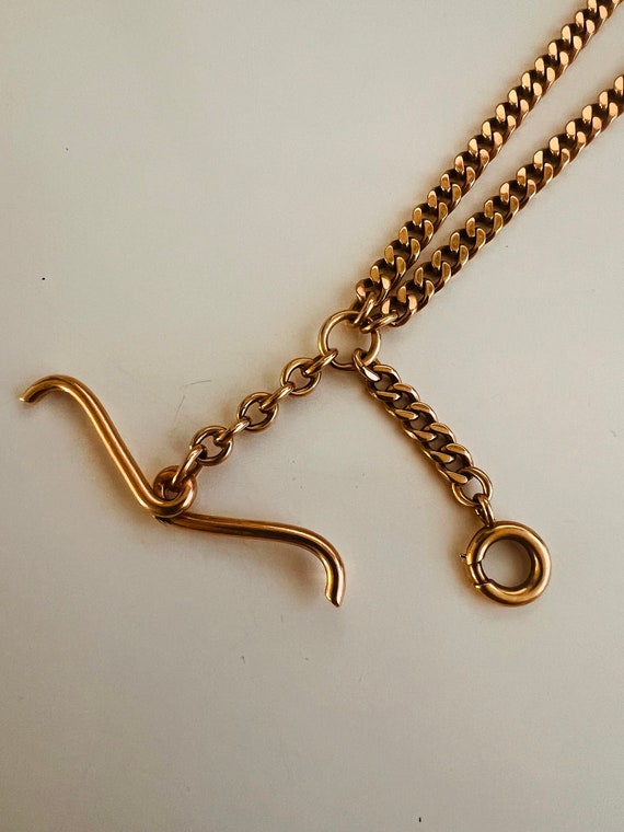 Vintage Rare Antique Gold Double Hook Curb Pocket… - image 5