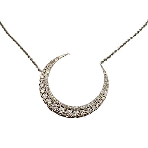 Diamond Crescent Moon Necklace – 14k White Gold