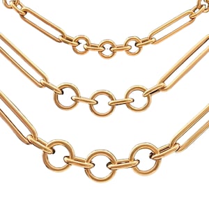 14K Gold Mixed Link Chain Necklace – Semi-Hollow Trombone, Round & Oval Links