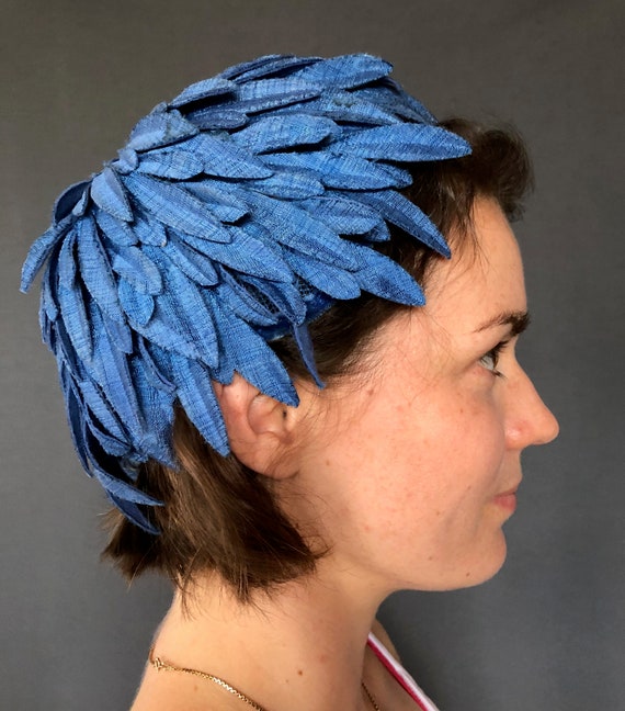 Blue Silk "Feather" cap