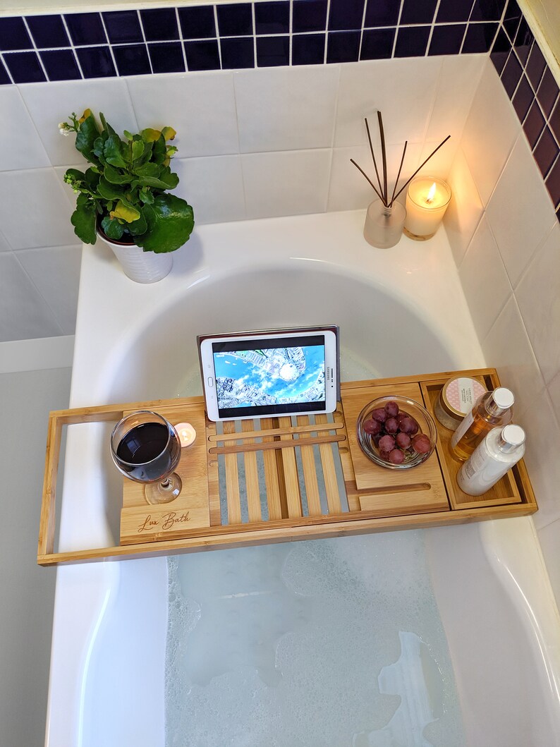 Lux Bath 100 Bamboo Extendable Bath Tray. Home Spa Experience Etsy UK