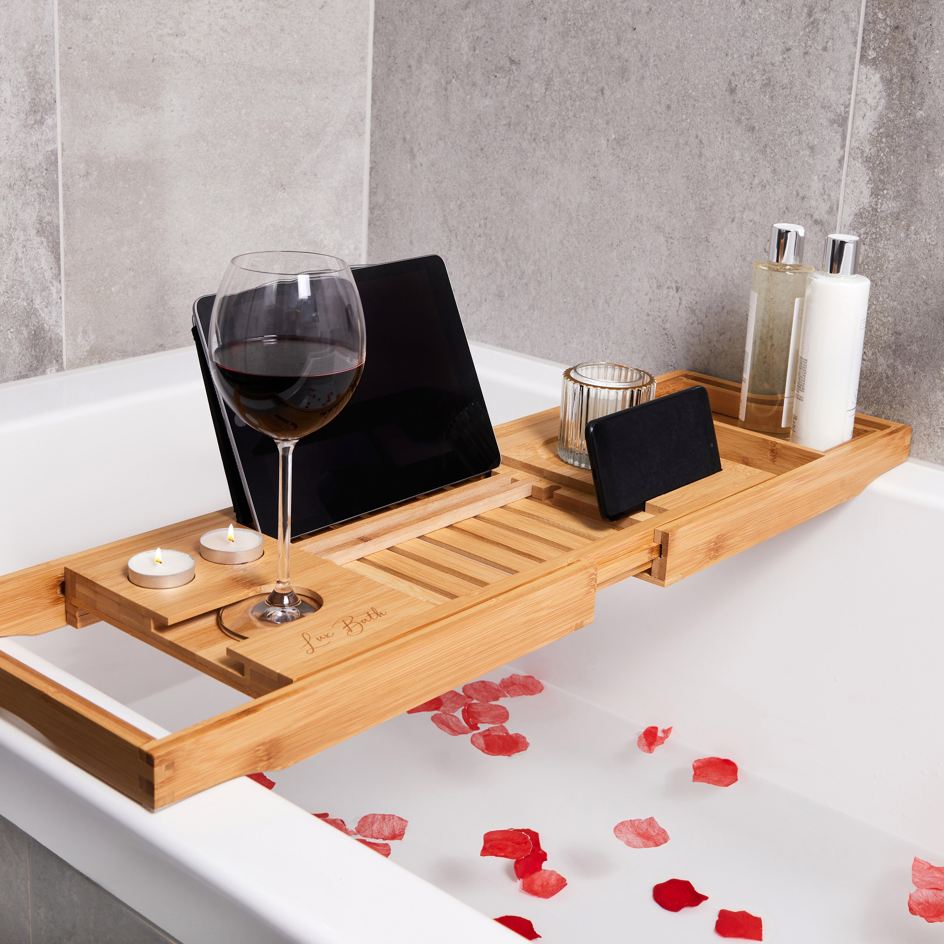 Lux Bath Bamboo Extendable Bath Tray. Home Spa Experience Etsy UK