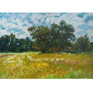 VINTAGE OIL PAINTING One of a kind, Original Oil Painting by Ukrainian artist A.Zhezher, Forest glade, Landscape view Nature art