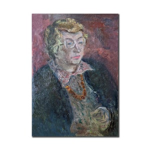 VINTAGE FEMALE PORTRAIT Wall art, Original oil painting, Ukrainian artist M.Olkhova, Portrait of a woman with glasses, Classic Style