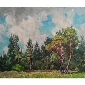 VINTAGE OIL PAINTING One of a kind, Original Oil Painting by Ukrainian artist A.Zhezher, Summer, Forest artwork, Landscape view, Nature art