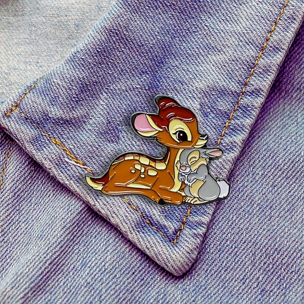 Bambi cerf avec lapin dessin animé mignon émail broche, épinglette personnalisée, broche personnalisée, belle épingle en émail, épingle en émail personnalisée, épingle dure, épingle de sac