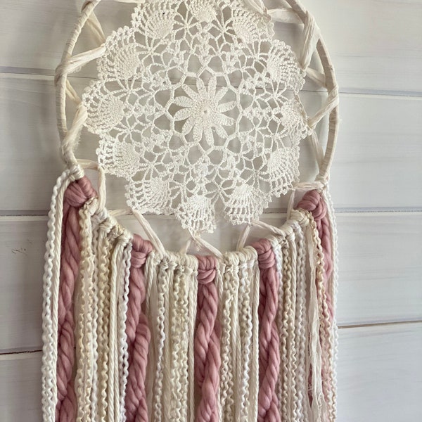 Large, Cottage Chic Dream Catcher with Vintage Doily