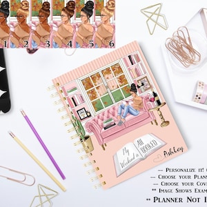 Bookworm Planner Cover for Happy Planner, Dashboards for Binders, Wine and book Cover, Coffee and books, back to school Personalize Free