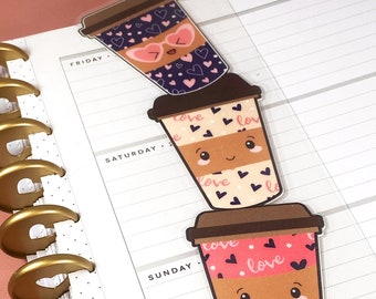 Stacked Coffee Cup bookmark, Coffee Cup page marker, Coffee planner bookmark, planner accessories, handmade, gift for her, back to school