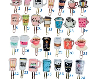 Coffee Cup Planner Clips, Decorative Page Markers Gift