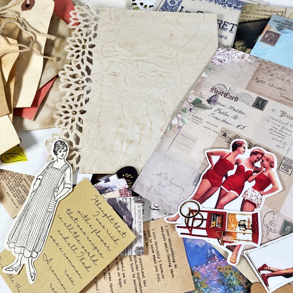 Vintage Ephemera Pack, Happy Mail , scrapbooking, Junk Journals,  Art Journaling, Notebooks, embellishments for journaling, Gift