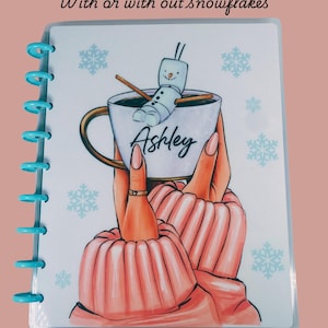 Winter planner cover, Planner Dashboard, Happy Planner, Ring Planner, Handmade, Hot Chocolate, personalize available.