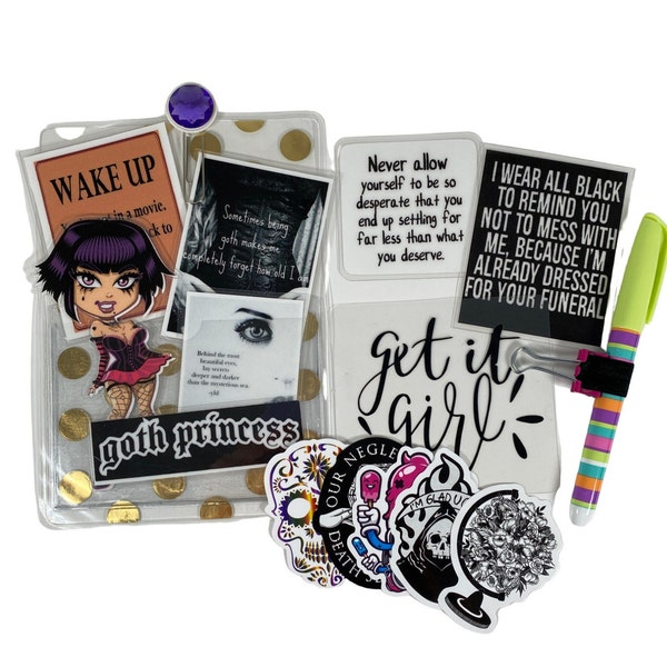 Goth planner dashboard, Dashboards with pocket, planner page marker, Steampunk, clear loaded pocket,  Goth bookmark, gift