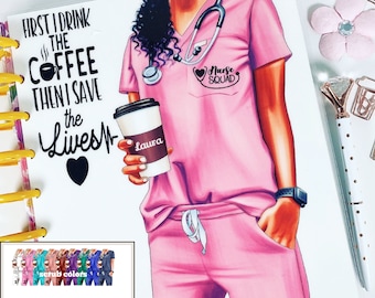 Personalized Nurse Planner Cover Set/Dashboards: Coffee & Scrubs Planner Accessories