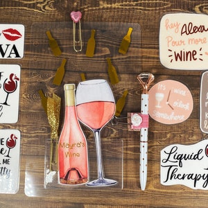 Worry less Wine more Planner Dashboard, page marker with pocket for your planner,  planner bookmark, planner accessories, Gift for her