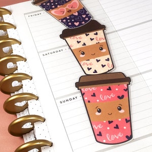 Stacked Coffee Cup bookmark, Coffee Cup page marker, Coffee planner bookmark, planner accessories, handmade, gift for her, back to school