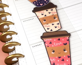 Stacked Coffee Cup bookmark, Coffee Cup page marker, Coffee planner bookmark, planner accessories, handmade, gift for her, back to school