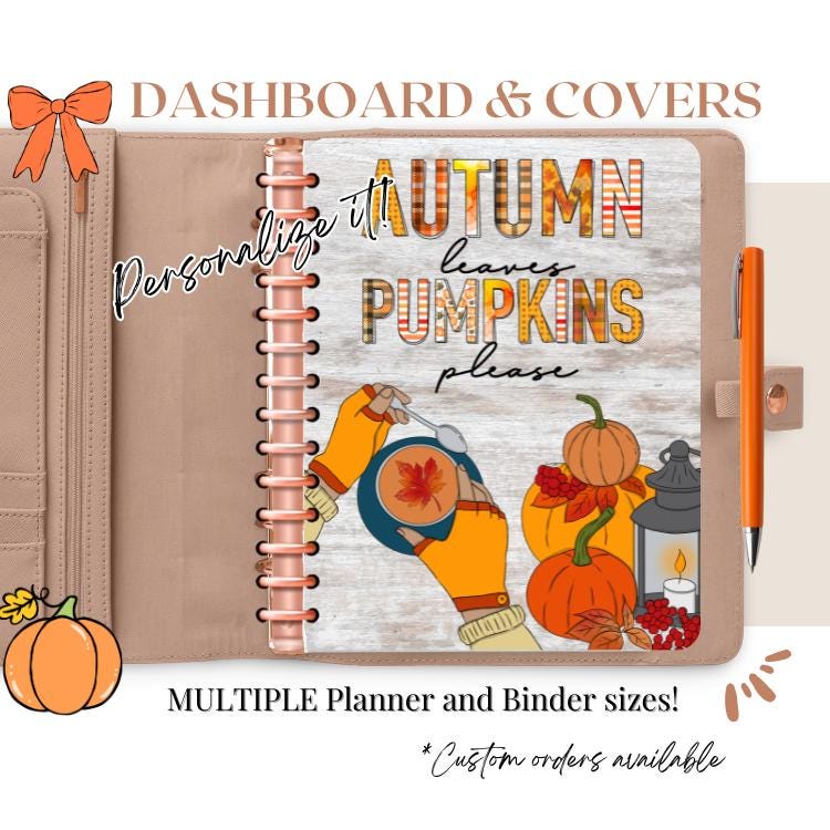 Fall Planner Cover Set/dashboards: Autumn Leaves & Pumpkins ...
