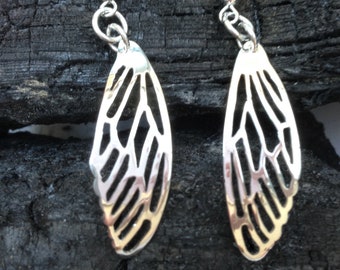 Handmade, Sterling silver, drop, dangly, cicada wing earrings, insect  wing earrings, gift for her, gift for teen.