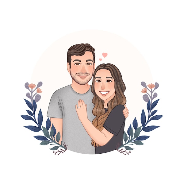 Couple Portrait, Custom portrait illustration, Family Portrait illustration, Personalized Portrait, Anniversary, Valentines gift