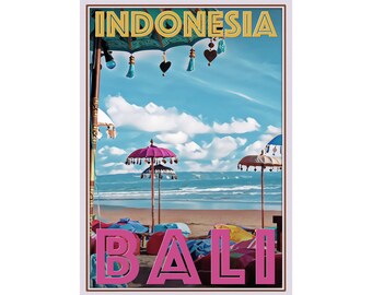 Bali Indonesia Vintage Travel advertising poster reproduction.