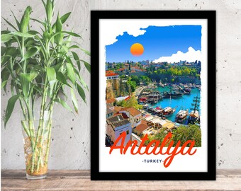 Retro Vintage Style Travel Poster or Canvas Picture Antalya Turkey