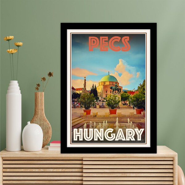 Pécs Hungría Retro Vintage Viajes Turismo Cartel Arte Impresión, Wanderlust Wall Art Holiday Art Déco
