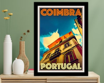 Retro Vintage Travel Tourism Poster Art Print, Wanderlust   - Coimbra - Portugal  , Wall Art World Travel Holiday Vacation Art Deco