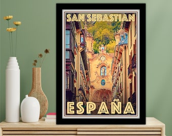 1956 Travel Poster San Sebastian, Beach Vintage Spain 