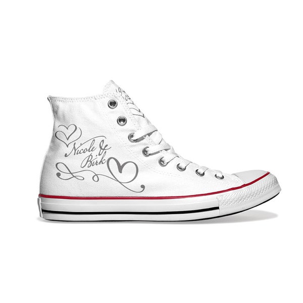 Just Married grey Converse Chucks oder Canvas Sneaker (weiß) - personalisierbar mit deinen Daten