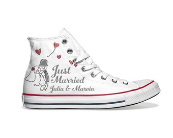Just Married Converse Chucks or Canvas Sneakers (white) - customizable with your data