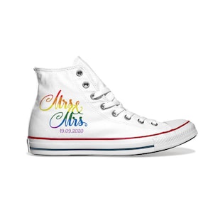 Mrs&Mrs print in rainbow colors on Converse Chucks or NoName Sneakers (white)