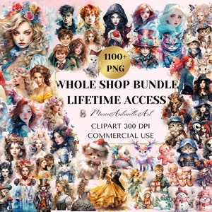 All-In-One Whole Watercolor ClipArt Shop Access, Digital Clipart Bundle, Fairy Tale PNG, Fantasy Bundle