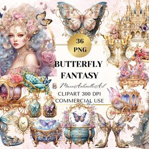 Schmetterling Fantasy Aquarell ClipArt Bundle, Digitale Clipart Bundle, Schmetterling Blumen, Fantasy Aquarell PNG